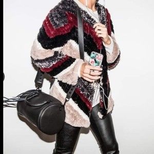 Aqua x Maddie & Tae faux fur chevron jacket